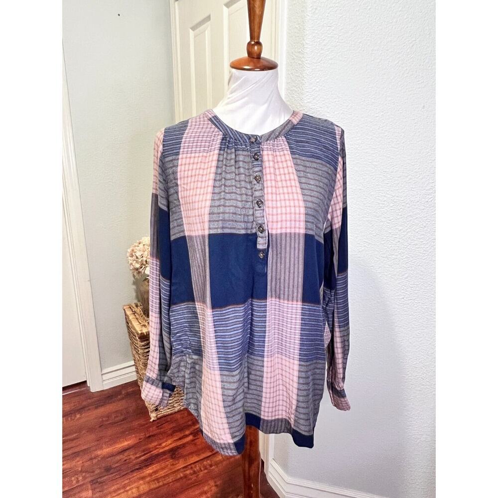 Universal Thread Women's Plaid Pop Over Tunic Top Size XL Cottage Heritage Rayon